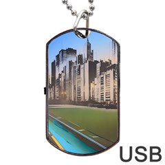 Building City Urban Path Road Skyline Dog Tag Usb Flash (two Sides) by uniart180623