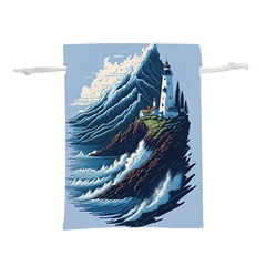 Lighthouse Sea Waves Lightweight Drawstring Pouch (l) by uniart180623