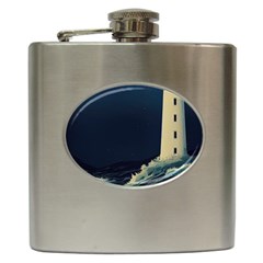 Lighthouse Lunar Eclipse Blood Moon Hip Flask (6 Oz) by uniart180623