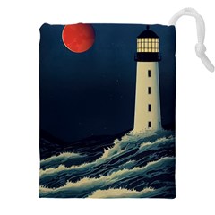 Lighthouse Lunar Eclipse Blood Moon Drawstring Pouch (5xl) by uniart180623
