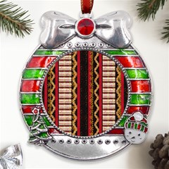 Textile Pattern Abstract Fabric Metal X mas Ribbon With Red Crystal Round Ornament by pakminggu