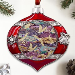 Textile-fabric-cloth-pattern Metal Snowflake And Bell Red Ornament by Bedest