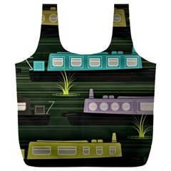 Narrow-boats-scene-pattern Full Print Recycle Bag (xxl) by Cowasu