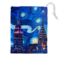 Starry Night In New York Van Gogh Manhattan Chrysler Building And Empire State Building Drawstring Pouch (4xl) by Sarkoni
