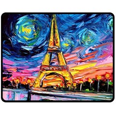 Eiffel Tower Starry Night Print Van Gogh Two Sides Fleece Blanket (medium) by Sarkoni
