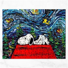 Dog Cartoon Vincent Van Gogh s Starry Night Parody Rectangular Jigsaw Puzzl by Sarkoni