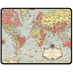 Vintage Old Antique World Map Two Sides Fleece Blanket (medium) by Bedest