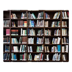 Book Collection In Brown Wooden Bookcases Books Bookshelf Library Two Sides Premium Plush Fleece Blanket (large) by Ravend