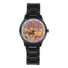 Pusheen Cute Fall The Cat Stainless Steel Round Watch by Ndabl3x