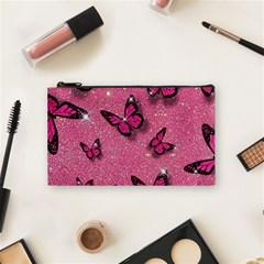 Pink Glitter Butterfly Cosmetic Bag (small) by Ndabl3x