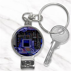 Blue Computer Monitor With Chair Game Digital Art Nail Clippers Key Chain by Bedest