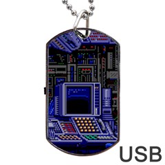 Blue Computer Monitor With Chair Game Digital Art Dog Tag Usb Flash (two Sides) by Bedest