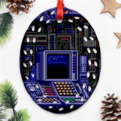 Blue Computer Monitor With Chair Game Digital Art Oval Filigree Ornament (two Sides) by Bedest