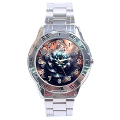 Blue And Brown Flower 3d Abstract Fractal Stainless Steel Analogue Watch by Bedest