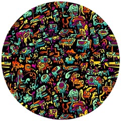 Multicolored Doodle Abstract Colorful Multi Colored Wooden Puzzle Round by Grandong