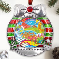 Vintage 1960s Psychedelic Metal X mas Ribbon With Red Crystal Round Ornament by Sarkoni