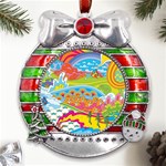 Vintage 1960s Psychedelic Metal X Mas Ribbon With Red Crystal Round Ornament Front