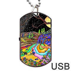 Nature Moon Psychedelic Painting Dog Tag Usb Flash (two Sides) by Sarkoni