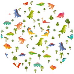 Baby Dino Seamless Pattern Wooden Puzzle Round by Sarkoni