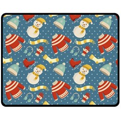 Winter Blue Christmas Snowman Pattern Fleece Blanket (medium) by Grandong