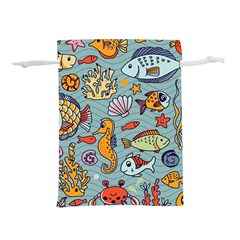 Cartoon Underwater Seamless Pattern With Crab Fish Seahorse Coral Marine Elements Lightweight Drawstring Pouch (m) by uniart180623
