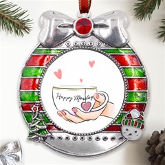 Happy Monday Metal X mas Ribbon With Red Crystal Round Ornament by SychEva