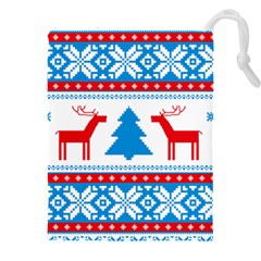 Red And Green Christmas Tree Winter Pattern Pixel Elk Buckle Holidays Drawstring Pouch (4xl) by Sarkoni