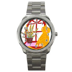 Cat Pet Ginger Art Animal Cartoon Sport Metal Watch by uniart180623
