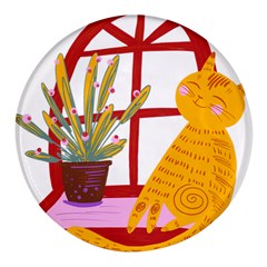 Cat Pet Ginger Art Animal Cartoon Round Glass Fridge Magnet (4 Pack) by uniart180623