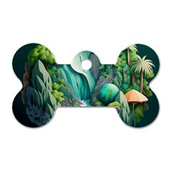 Waterfall Jungle Nature Paper Craft Trees Tropical Dog Tag Bone (two Sides) by uniart180623