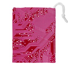 Pink Circuit Pattern Drawstring Pouch (5xl) by Ket1n9