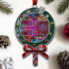Technology Circuit Board Layout Pattern Metal X mas Lollipop With Crystal Ornament by Ket1n9