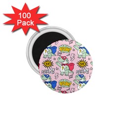 Seamless-pattern-with-many-funny-cute-superhero-dinosaurs-t-rex-mask-cloak-with-comics-style-inscrip 1 75  Magnets (100 Pack)  by Ket1n9