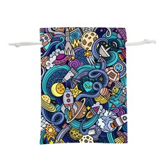Cartoon-hand-drawn-doodles-on-the-subject-of-space-style-theme-seamless-pattern-vector-background Lightweight Drawstring Pouch (l) by Ket1n9