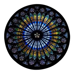 Stained Glass Rose Window In France s Strasbourg Cathedral Round Glass Fridge Magnet (4 Pack) by Ket1n9