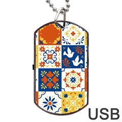 Mexican-talavera-pattern-ceramic-tiles-with-flower-leaves-bird-ornaments-traditional-majolica-style- Dog Tag Usb Flash (one Side) by Ket1n9