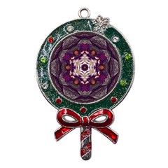 Rosette Kaleidoscope Mosaic Abstract Background Art Metal X mas Lollipop With Crystal Ornament by Vaneshop
