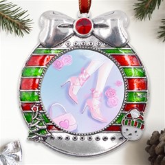 Romantic 11-14 Inch Metal X mas Ribbon With Red Crystal Round Ornament by SychEva