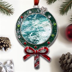 Blue Crashing Ocean Wave Metal X mas Lollipop With Crystal Ornament by Jack14