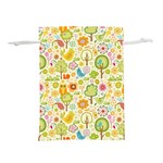 Nature Doodle Art Trees Birds Owl Children Pattern Multi Colored Lightweight Drawstring Pouch (L) Front