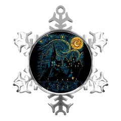 Castle Starry Night Van Gogh Parody Metal Small Snowflake Ornament by Sarkoni