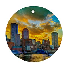 Boston Skyline Cityscape River Ornament (round) by Sarkoni