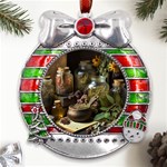 Apothecary Old Herbs Natural Metal X Mas Ribbon With Red Crystal Round Ornament Front