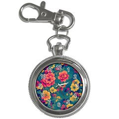 Floral Art Flowers Textile Key Chain Watches by Ravend