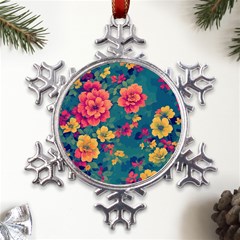 Floral Art Flowers Textile Metal Large Snowflake Ornament by Ravend