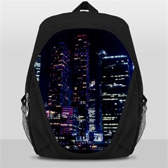 Black Building Lighted Under Clear Sky Backpack Bag by Modalart