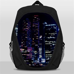 Black Building Lighted Under Clear Sky Backpack Bag by Modalart