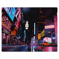 Roadway Surrounded Building During Nighttime Two Sides Premium Plush Fleece Blanket (medium) by Modalart