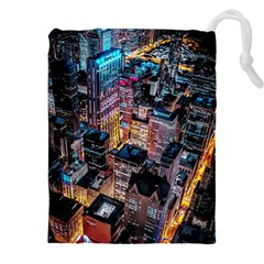 Aerial Photo Of Cityscape At Night Drawstring Pouch (5xl) by Modalart