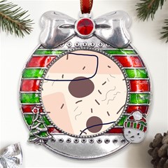 Computer Network Technology Tech Digital Metal X mas Ribbon With Red Crystal Round Ornament by Grandong